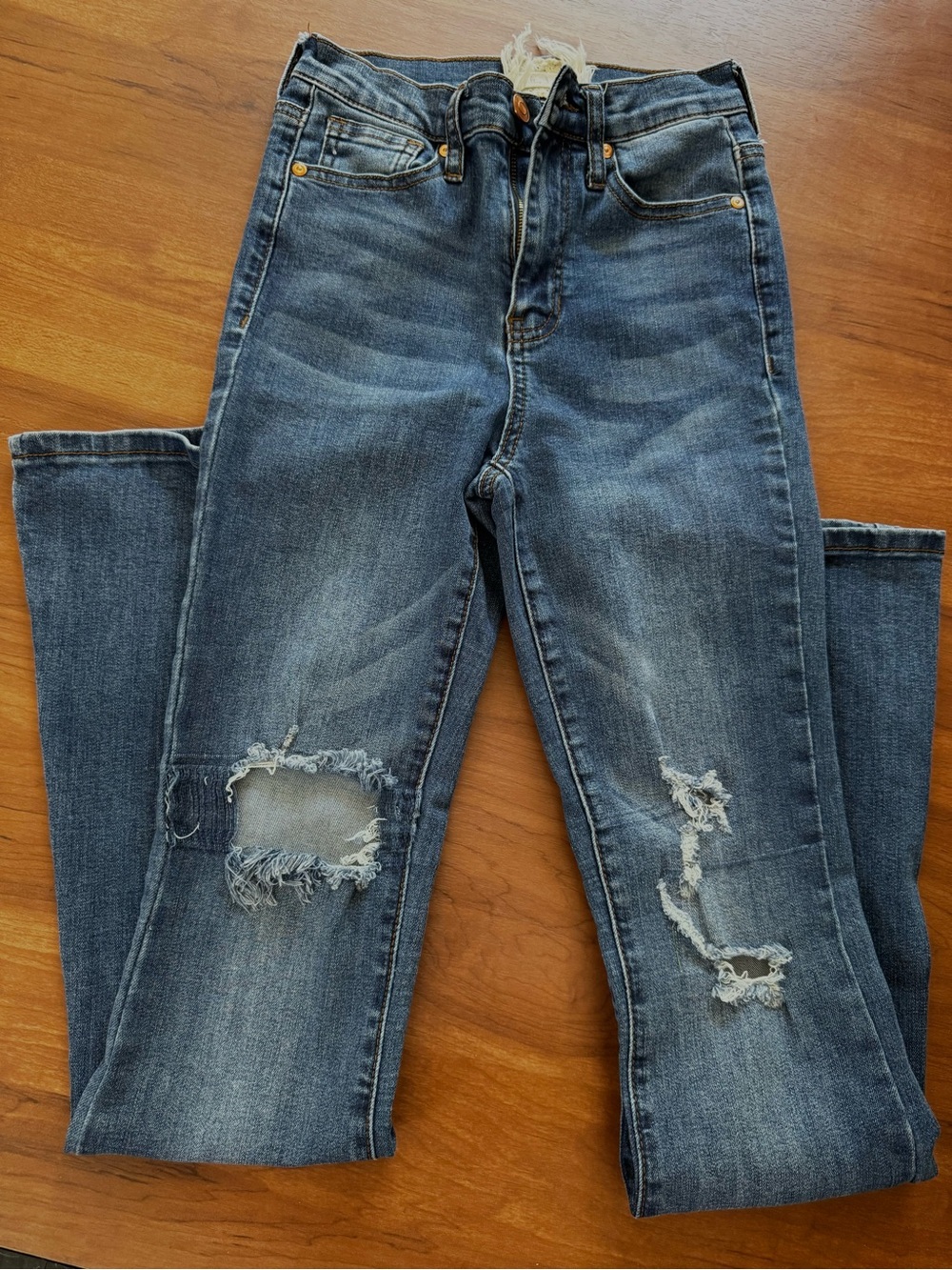 Altar’d Women's Distressed Flare Blue Denim Jeans